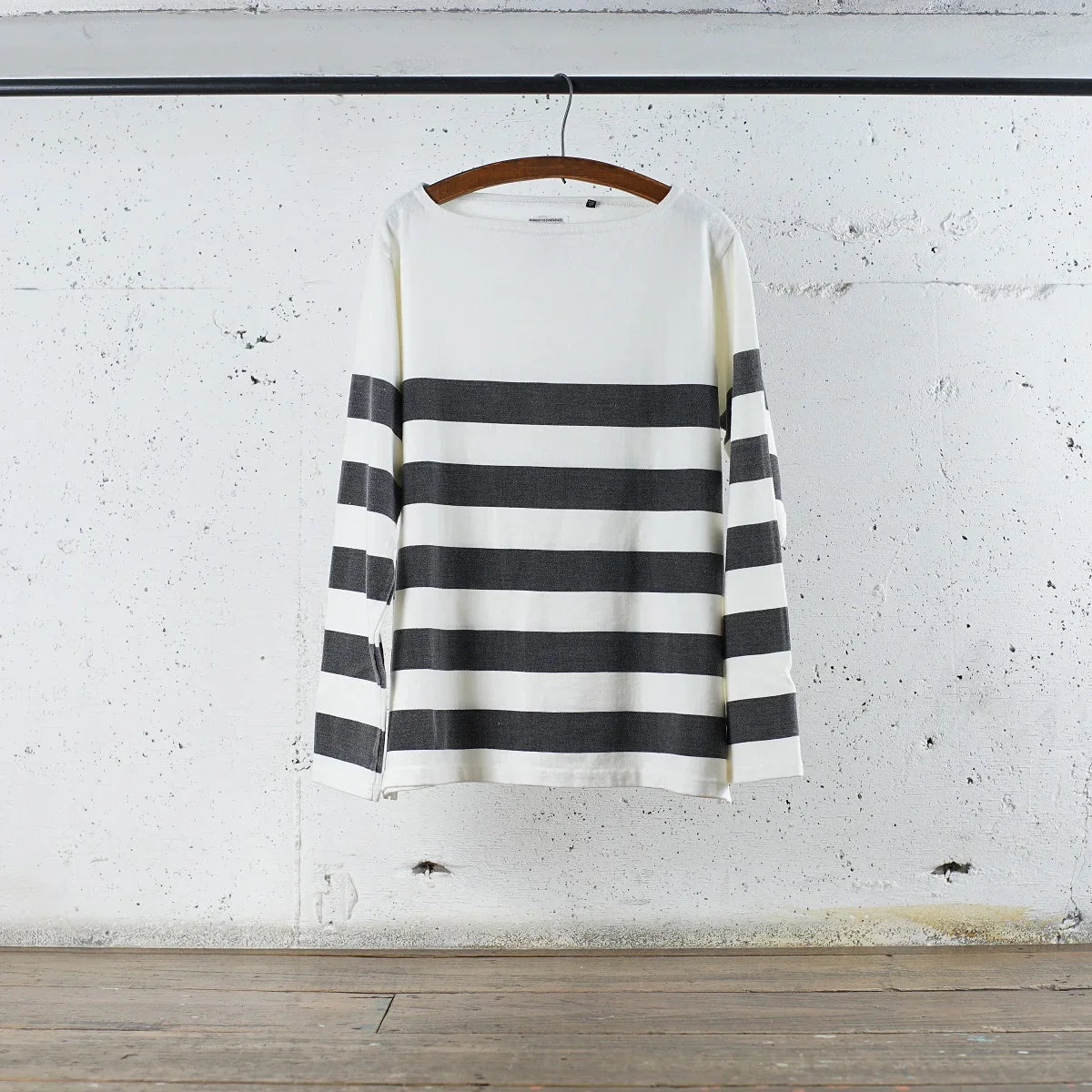 Cotton Rayon Relax Boat Neck Border Print Long Sleeve Tshirt - DEVISE FACTORY