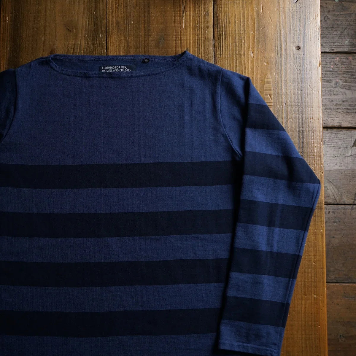 Cotton Rayon Relax Boat Neck Border Print Long Sleeve Tshirt - DEVISE FACTORY