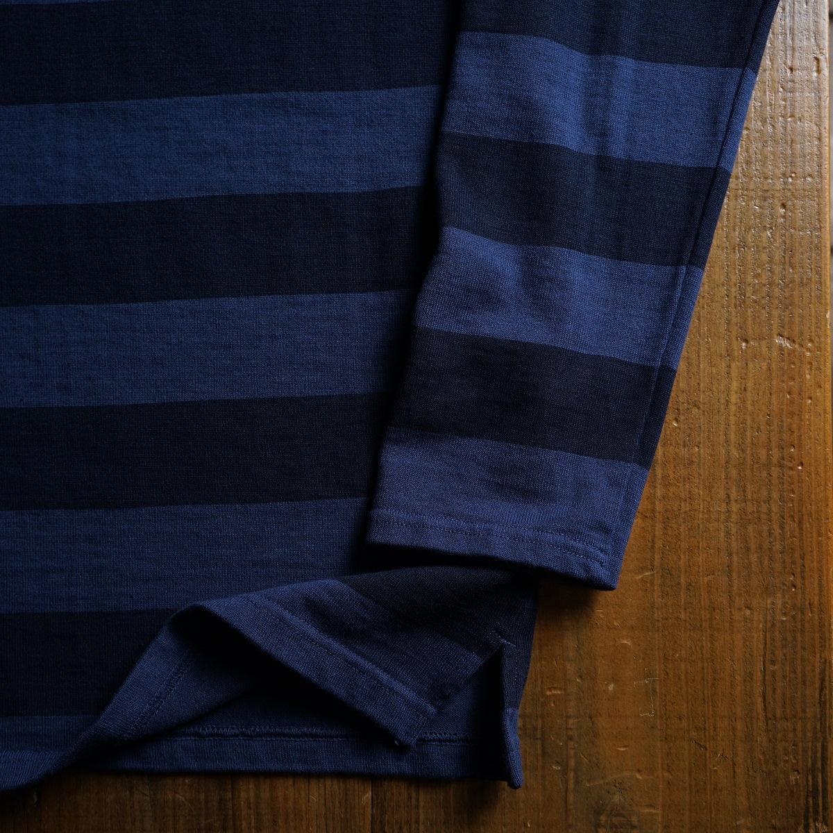 Cotton Rayon Relax Boat Neck Border Print Long Sleeve Tshirt - DEVISE FACTORY