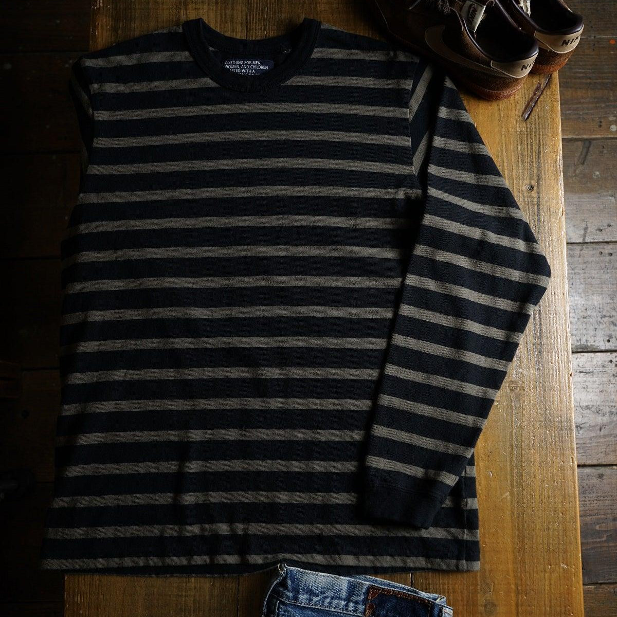 Cotton Relax Long Sleeve Border Tshirt - DEVISE FACTORY