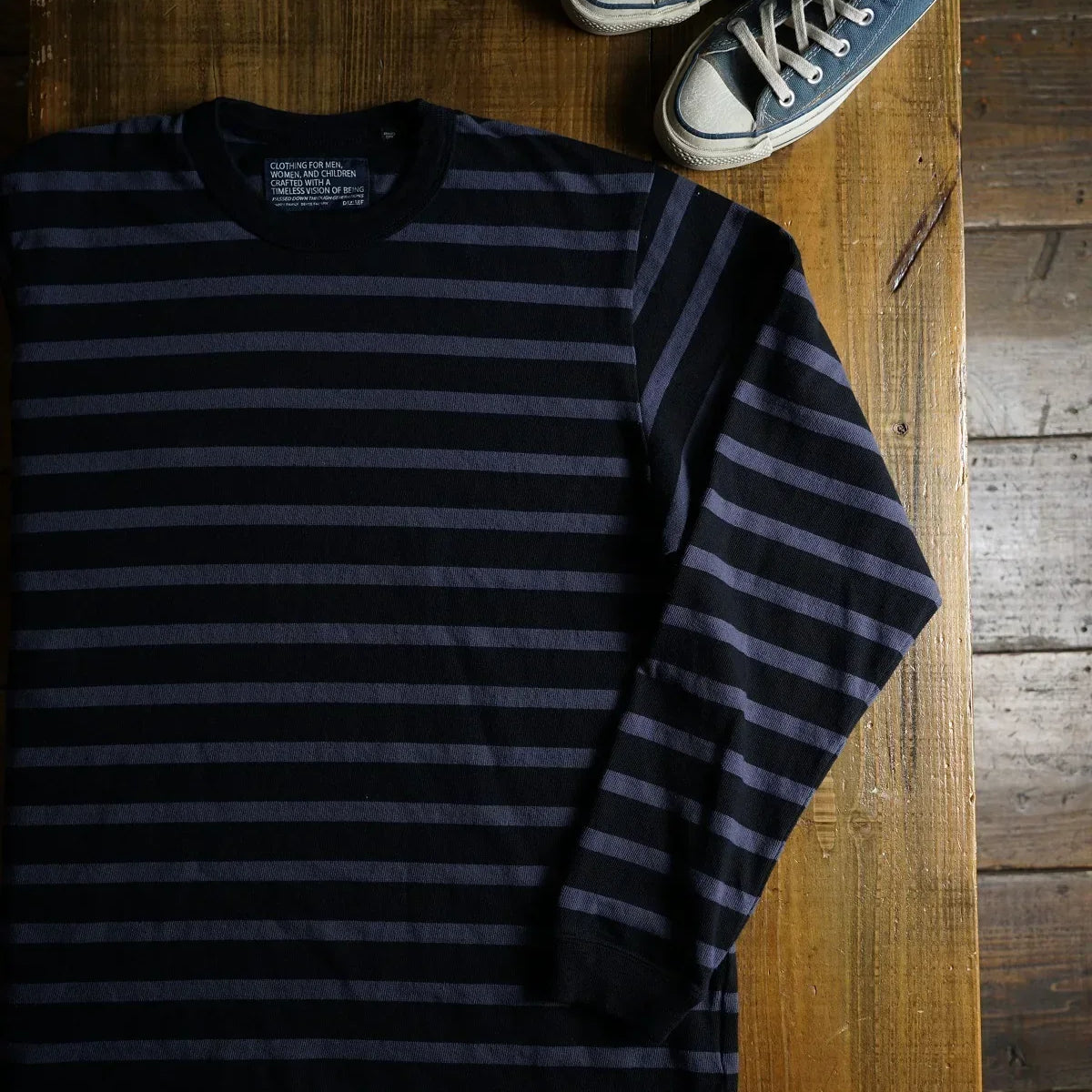 Cotton Relax Long Sleeve Border Tshirt - DEVISE FACTORY