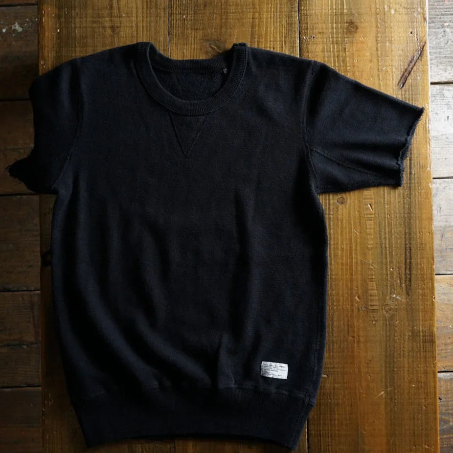 Cotton Cut Off  S/S Sweat Tshirt with label - DEVISE FACTORY