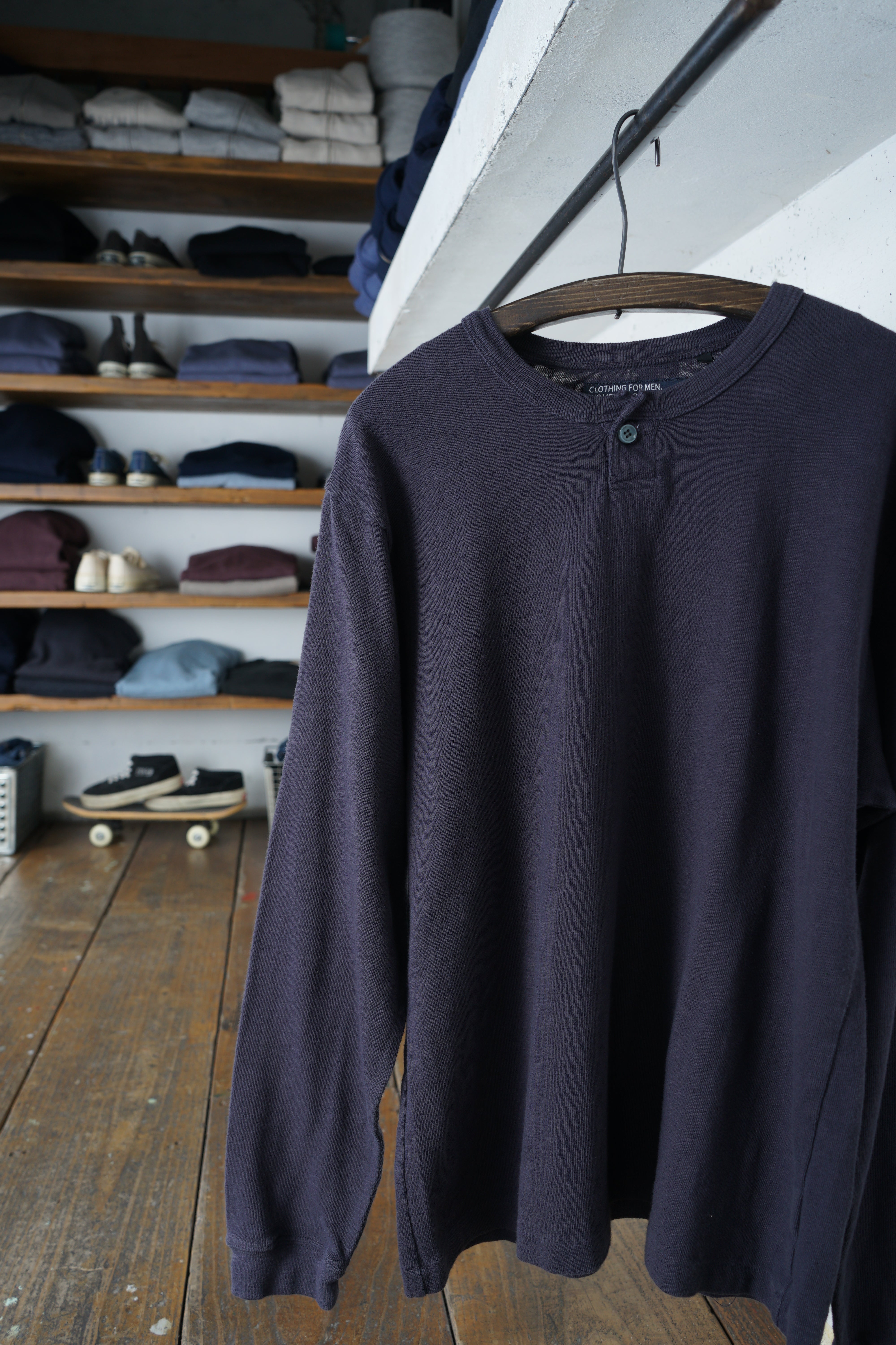 Cotton Relaxed Henley Long Sleeve Tshirt - DEVISE FACTORY