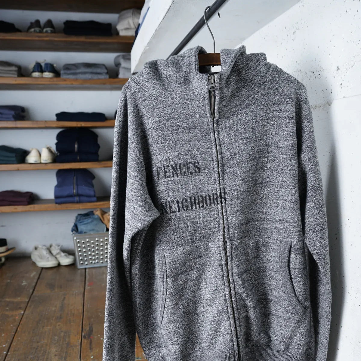 Cotton Zip Hoodie with Stencil Print - DEVISE FACTORY