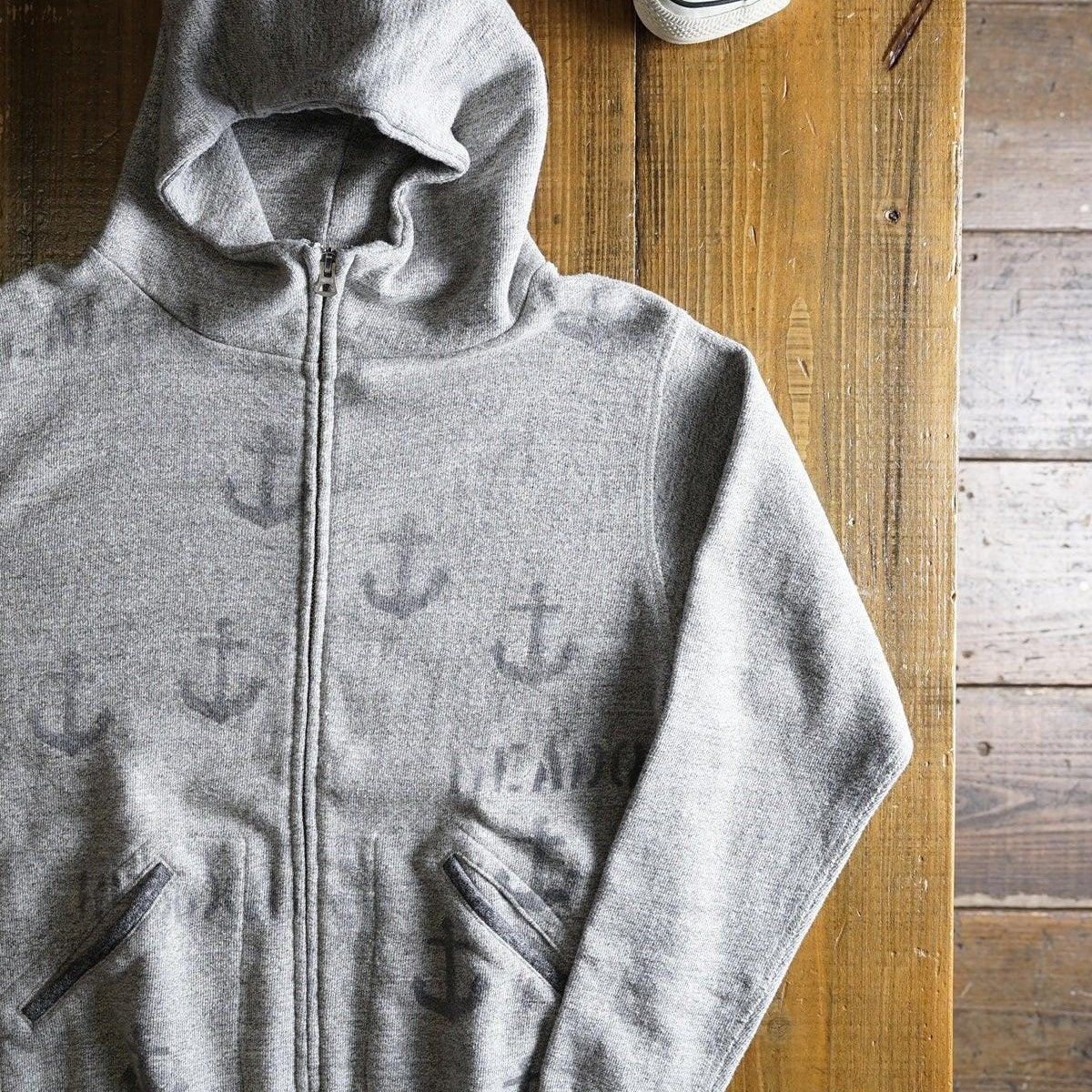 Cotton Zip Hoodie with Anchor Stencil Print - DEVISE FACTORY