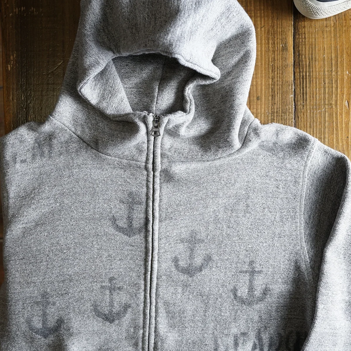 Cotton Zip Hoodie with Anchor Stencil Print - DEVISE FACTORY