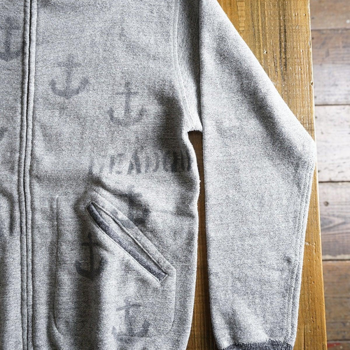 Cotton Zip Hoodie with Anchor Stencil Print - DEVISE FACTORY