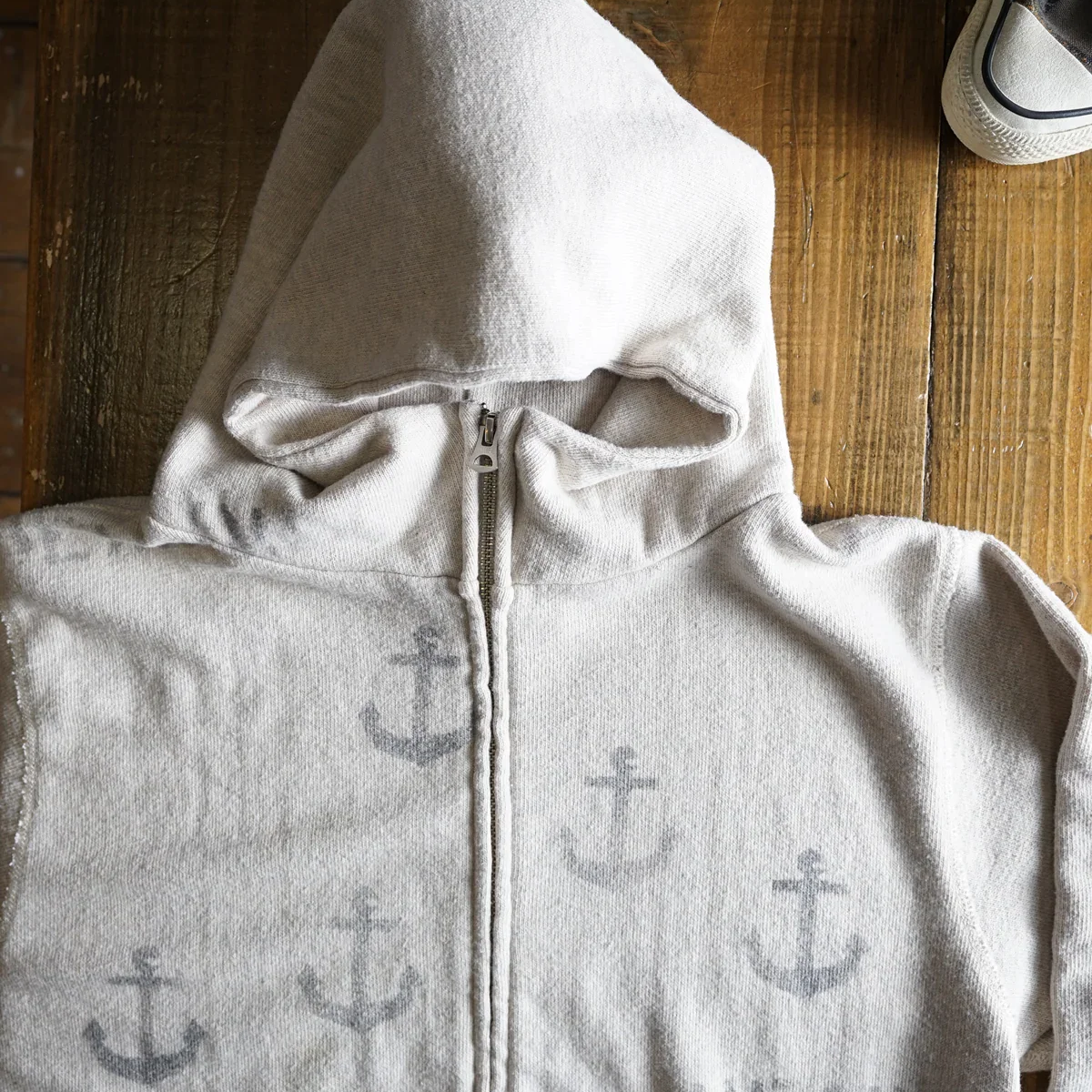 Cotton Zip Hoodie with Anchor Stencil Print - DEVISE FACTORY