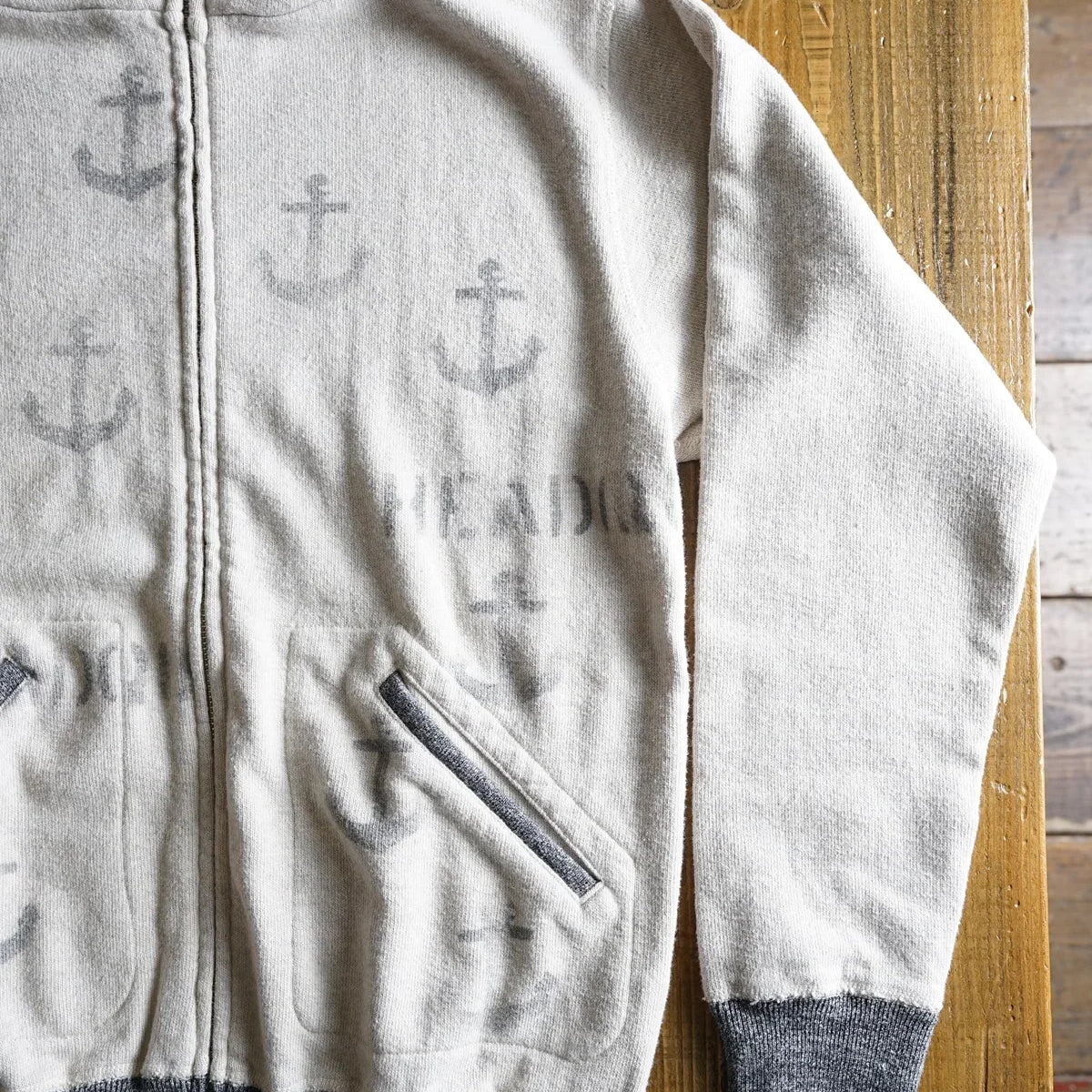 Cotton Zip Hoodie with Anchor Stencil Print - DEVISE FACTORY